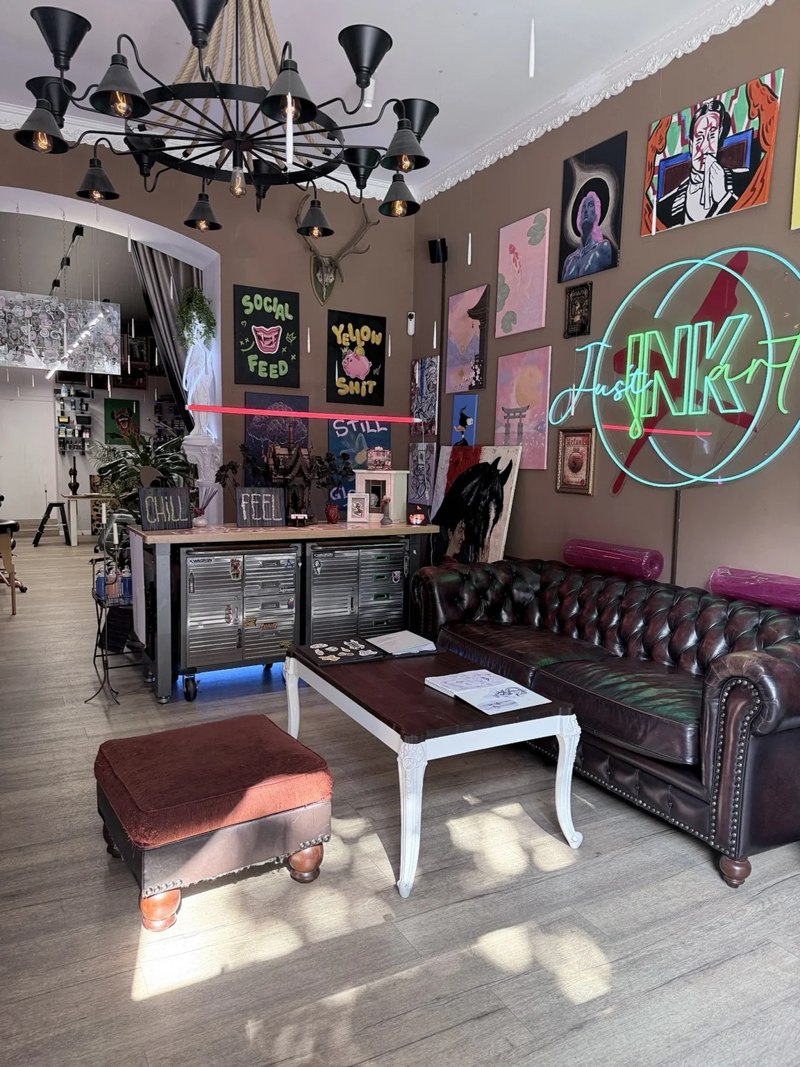 Interior of Just Ink Art Gallery tattoo studio